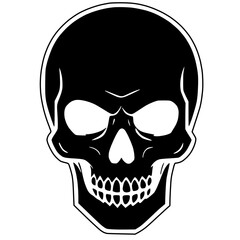 Black skull icon logo, tattoo, sticker halloween isolated background