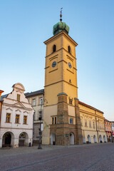 Obraz premium Clock tower at Smetanovo namesti square in Litomysl, Czech repub