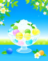 夏空とカラフルボールかき氷