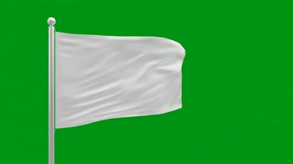 White flag waving against a vibrant green screen, symbolic of surrender and truce.
