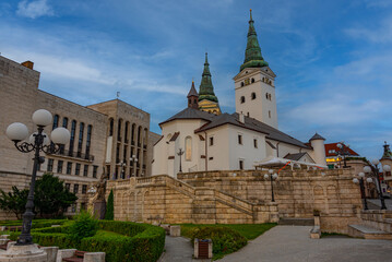 Sunset view of Cathedral of the Holy Trinity in Zilina, Slovakia