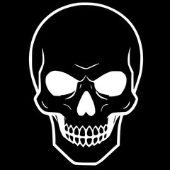 Black skull icon logo, tattoo, sticker halloween isolated background
