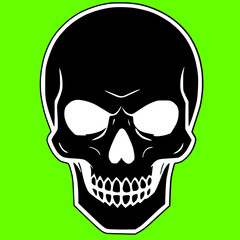 Black skull icon logo, tattoo, sticker halloween isolated green background