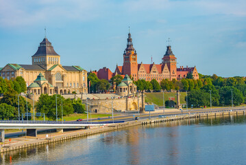 Fototapeta premium Sunrise view of the National Museum in Szczecin, Poland