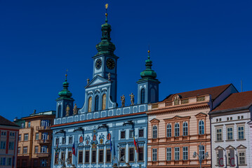 Fototapeta premium Facade of the main square in Ceske Budejovice, Czech republic
