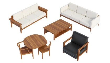 Modern furniture set, top-down view