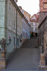 Fototapeta premium Sunset view of a staircase leading to the Prague castle, Czech r