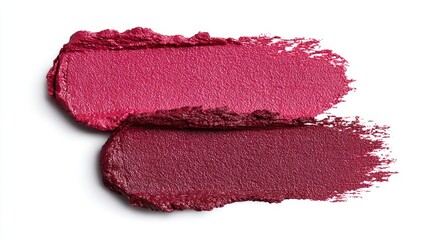 Two swaths of deep red lipstick on white background