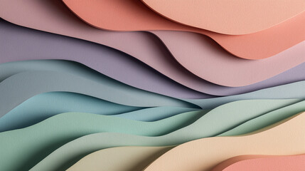 A layered pastel paper texture featuring gentle wave cutouts, creating a soft and artistic 3D effect.
