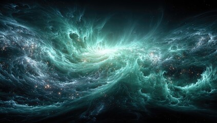 Obraz premium Abstract swirling nebulae in teal and turquoise