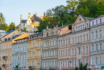 Colourful houses at Karlovy Vary promenade, Czech republic
