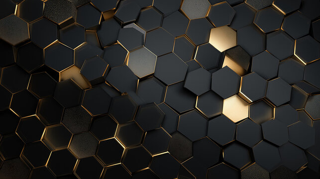 A matte black background adorned with a sleek gold hexagonal pattern for a modern, luxurious look.
