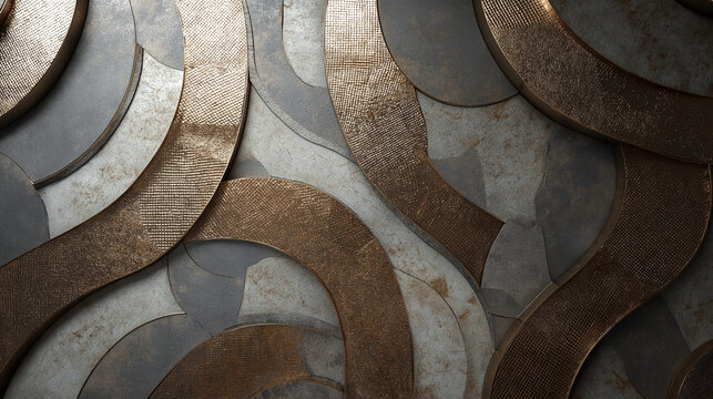 
A metallic curved panel design with silver accents, featuring smooth reflective surfaces, modern aesthetics, dynamic shapes, and sleek industrial style.