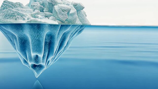 Iceberg in the Ocean: An iceberg floats serenely in the vast expanse of the deep blue ocean, its submerged form revealed beneath the surface, a symbol of hidden potential and nature's majestic beauty.
