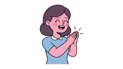 A cheerful young woman expresses her happiness and appreciation through enthusiastic clapping, depicted in a friendly and expressive cartoon illustration
