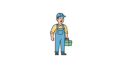 Dedicated service professional cartoon character, equipped with a handy toolbox, ready to assist with various repair and maintenance tasks