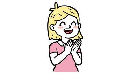 Smiling cartoon woman enthusiastically applauding with joy, expressing happiness and appreciation in a lively vector illustration
