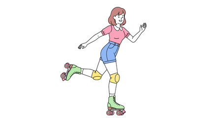 Dynamic illustration of a cheerful character roller skating, showcasing an active lifestyle and joyful movement with a confident smile