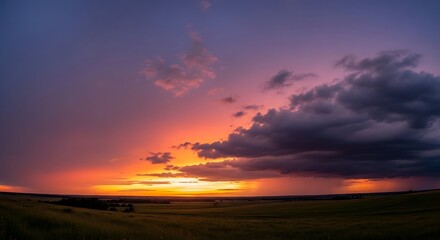 Vibrant Colorful Sky at Dusk with Storm Clouds.