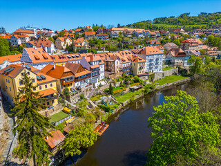 Obraz premium Colourful houses at riverside of Vltava in Cesky Krumlov, Czech