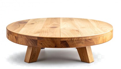 Light brown wooden round coffee table