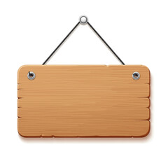 Wooden sign hanging from a string, perfect for displaying messages or information.