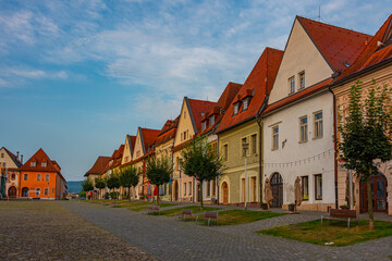 Colourful houses on the main square in Bardejov, Slovakia