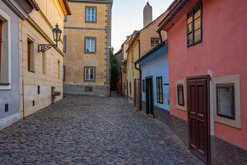 Obraz premium Sunset view of The golden lane at the Prague castle, Czech repub