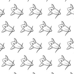 Jacob’s Ladder or Polemonium caeruleum flower Seamless Pattern Hand drawn vector line art, Black and White Flower isolated in white. Beautiful design for textile, wallpaper, wrapping paper