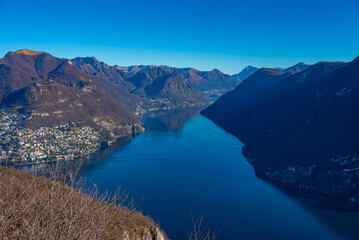 Panorama view of Lago ci Lugano surrounding Gandria village in S