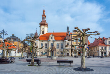 View of the main square in Polish town Pszczyna, Poland