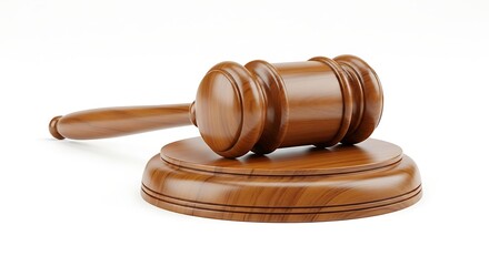 Fototapeta premium A wooden gavel resting on its sounding block, symbolizing justice and legal proceedings.