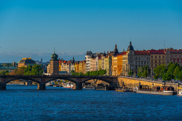 Fototapeta premium Palacky bridge over Vltava river in Prague, Czech republic