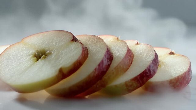 Sliced Apples with Red Skin and White Flesh in Smoky Atmosphere