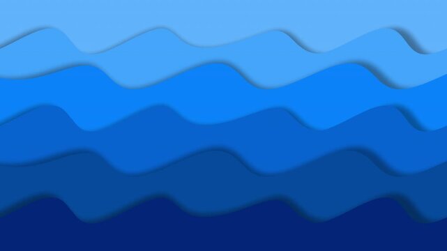 Seamless loop animation of abstract blue ocean waves with soft to dark gradient layers. Flat design vector style background, perfect for wallpaper, motion graphics, presentations