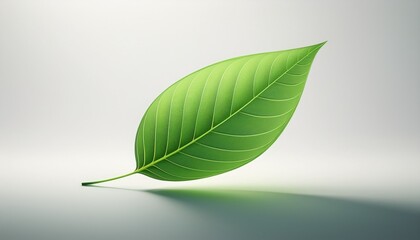 Obraz premium single green leaf floating above a minimalist white background with soft shadows