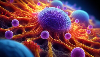 captivating microscopic patterns of a cancer cell membrane in vibrant digital rendering