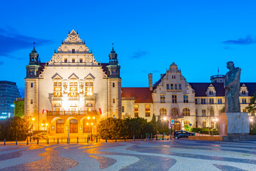 Sunset view of Collegium Minus in Poznan, Poland