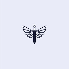 Wing Sword line art logo design.