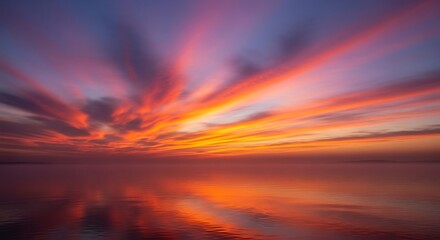 Fototapeta premium Vibrant Sunset Over Water with Dynamic Light Rays.