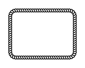 Rectangle rope frame. Rectangular shape with cord, thread or cable texture isolated on white background. Vignette for picture or photo in nautical style. Vector flat illustration.