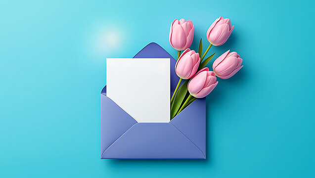 Tulips and envelope with greeting card invitation