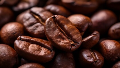 Fototapeta premium close up of dark roasted coffee beans showcasing rich textures and colors