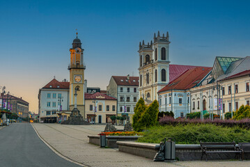 Fototapeta premium Sunrise panorama of the Slovak national uprising square in Bansk