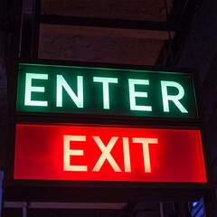 Obraz premium Illuminated Enter Exit sign