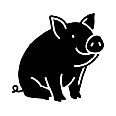 Fototapeta premium Flat black & white outline of a pig sitting