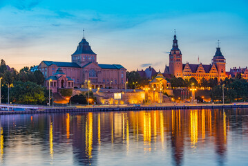 Fototapeta premium Sunset view of the National Museum in Szczecin, Poland