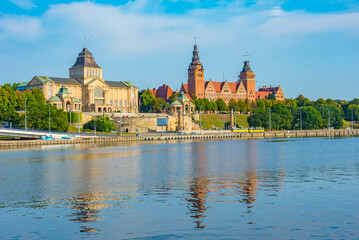 Fototapeta premium Sunrise view of the National Museum in Szczecin, Poland