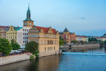 Fototapeta premium Night view of Bedrich Smetana museum in Prague, Czech republic