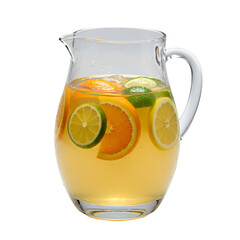 A refreshing pitcher of lemonade with orange, lemon, and lime slices inside